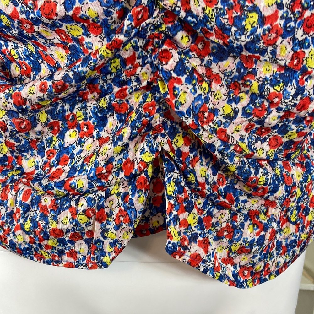 H&M Peplum Floral Blouse Smocked Top Shirt Medium M Peasant Long Sleeve Ruched - Picture 7 of 13